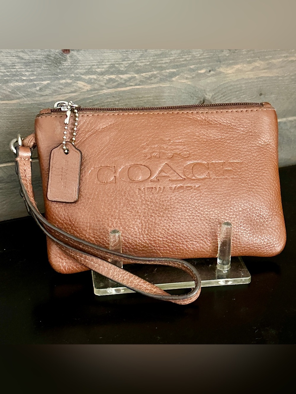 Vintage Coach Pebbled Leather Wristlet Clutch - Ognac Brown • EUC